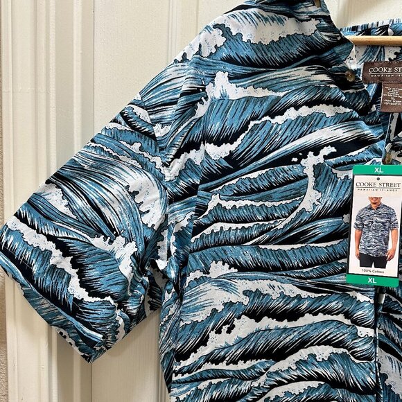 New Cooke Street Shirt Men's Size XL Ocean Waves Hawaiian Islands Button Down - Picture 3 of 13